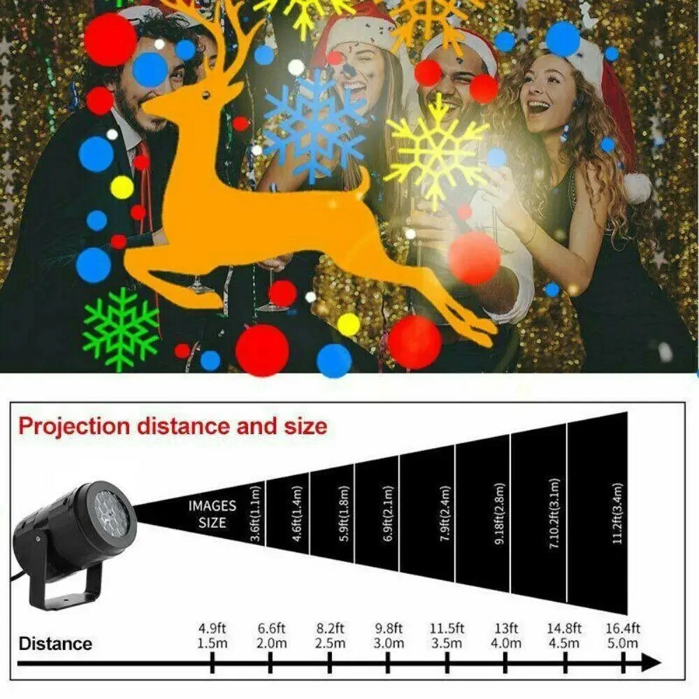 16 Patterns Christmas Projector USB Power Snowflake Projector Novelty Lamp Rotating LED Stage Lamp for Bedroom Party Xmas  Decor