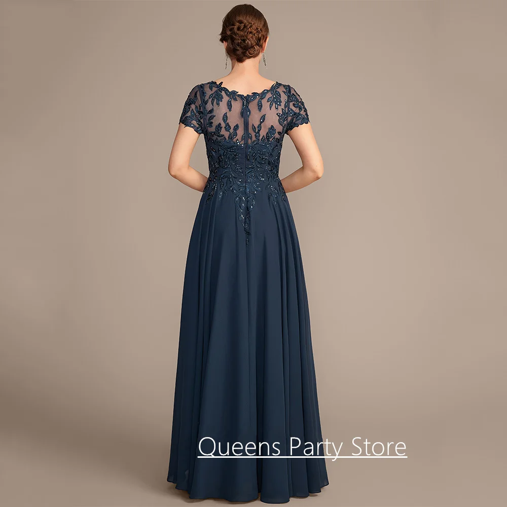 Classic Mother of The Bride Dress Short Sleeves Customized Scoop Neck Sequined Applique Wedding Guest Gown Party Dresses