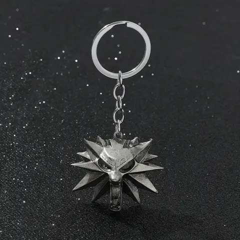 Game Pendant Wolf Head Key Chain, Wizard Witcher, Punk Style Metal Zinc Alloy Key Chain, Retro Pendant Decoration