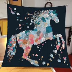 Design Luxury Horse Twill Silk Women Scarf Sunscreen Foulard Shawl Hijab Female Hair Hijab Wraps Neckerchief Bandanda Echarpe