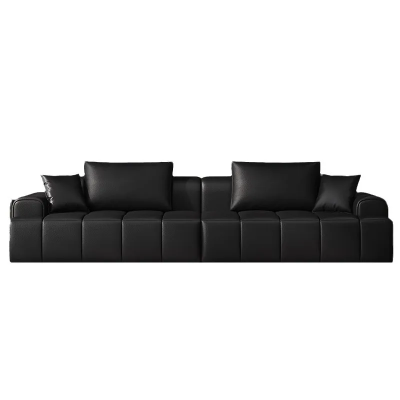 

Italian minimalist style first-layer cowhide sofa modern simple living room small apartment black straight row leather art sofa