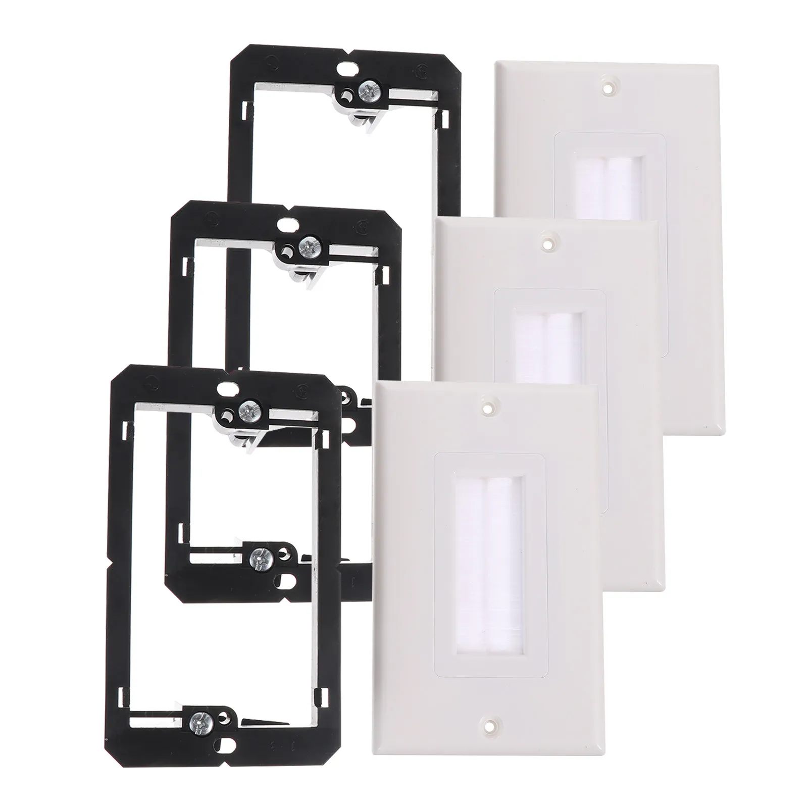 3Pcs Single Brush Wall Plate Cable Pass Through Insert Flush Mount 1 Gang Low Voltage Mounting Bracket Single Brush Wall Plate