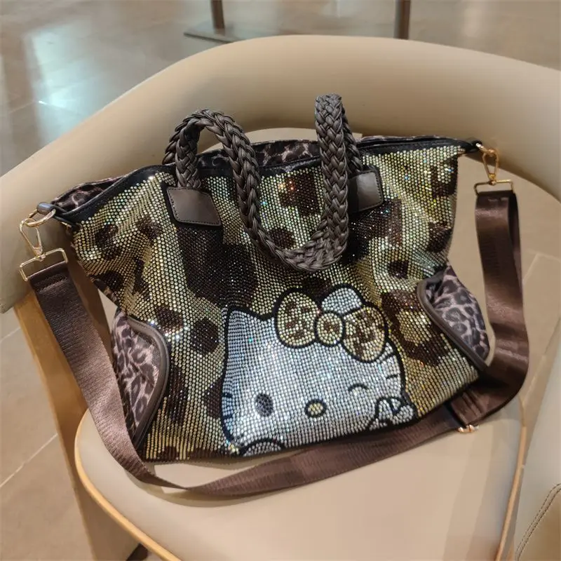 

Sanrio Hello Kitty, новая модная женская сумка через плечо с бриллиантами, большая вместительная сумка для отдыха и путешествий, подарок