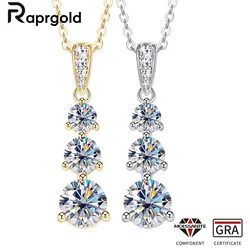 RAPRGOLD GRA Certified Round Moissanite Drop Pendant Necklace for Women S925 Sterling Silver Chains Wedding Neck Jewelry Gifts