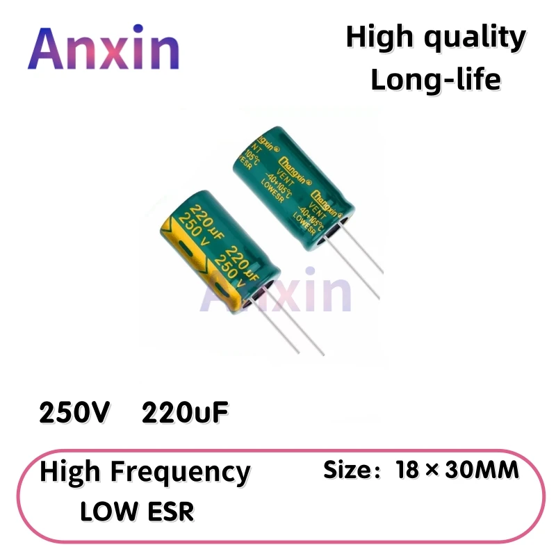 

5PCS 250V220uF Aluminum Capacitor, High Frequency Low ESR 105°C Radial for Power Supply Long-life 18×30MM