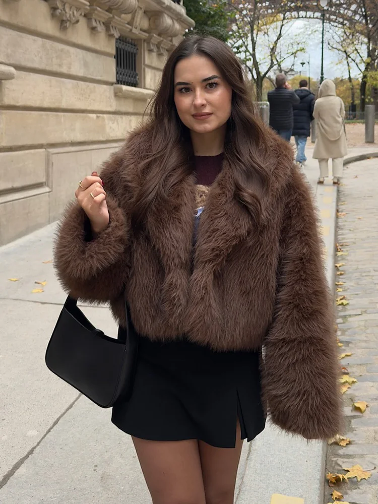 HH Women Solid Faux Fur Jackets Long Sleeves For Warmth Winter Coat Female Fashion Turn-Down Collar Loose Casual Outerwear