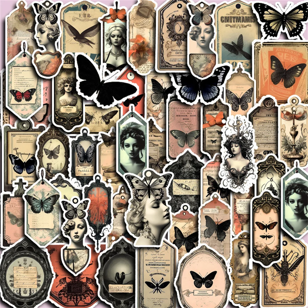 50pcs Steam Vintage Punk Butterfly Stickers Pack Phone Case Suitcase Scrapbooking Supplies DIY Retro Sticker Journal Accessories