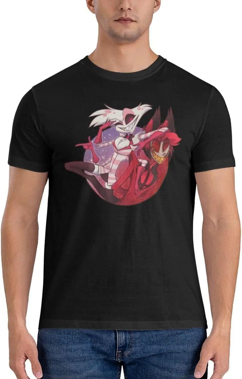 Hazbin Anime Hotel Shirt Men's Custom Breathable Short-Sleeved Tshirt Fashion Crew Neck Tees Tops