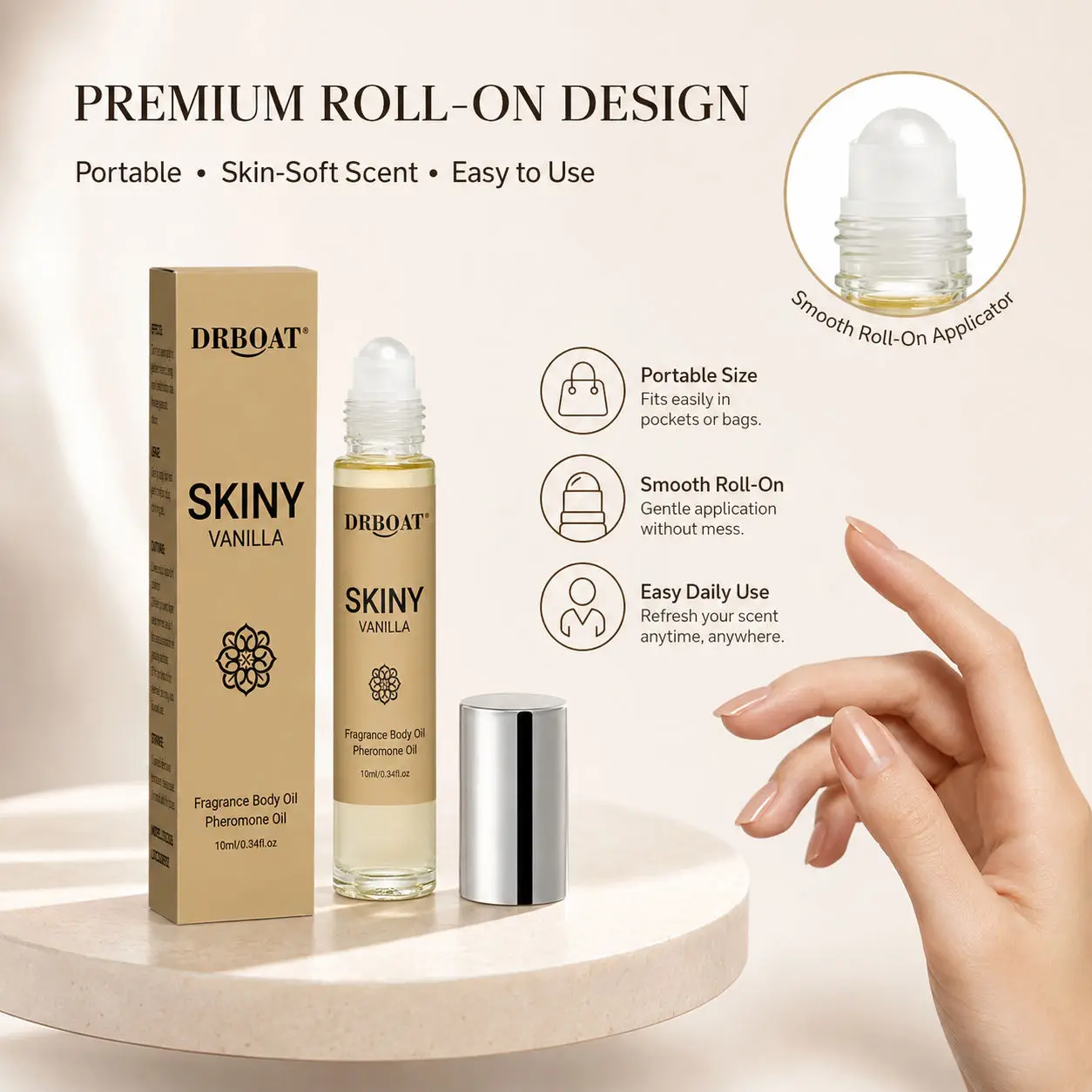 Men Roll On Fragrance Oil, Skin-like Soft Vanilla White Musk Warm Woody, Alcohol-Free Portable Rollerball Perfume view 6