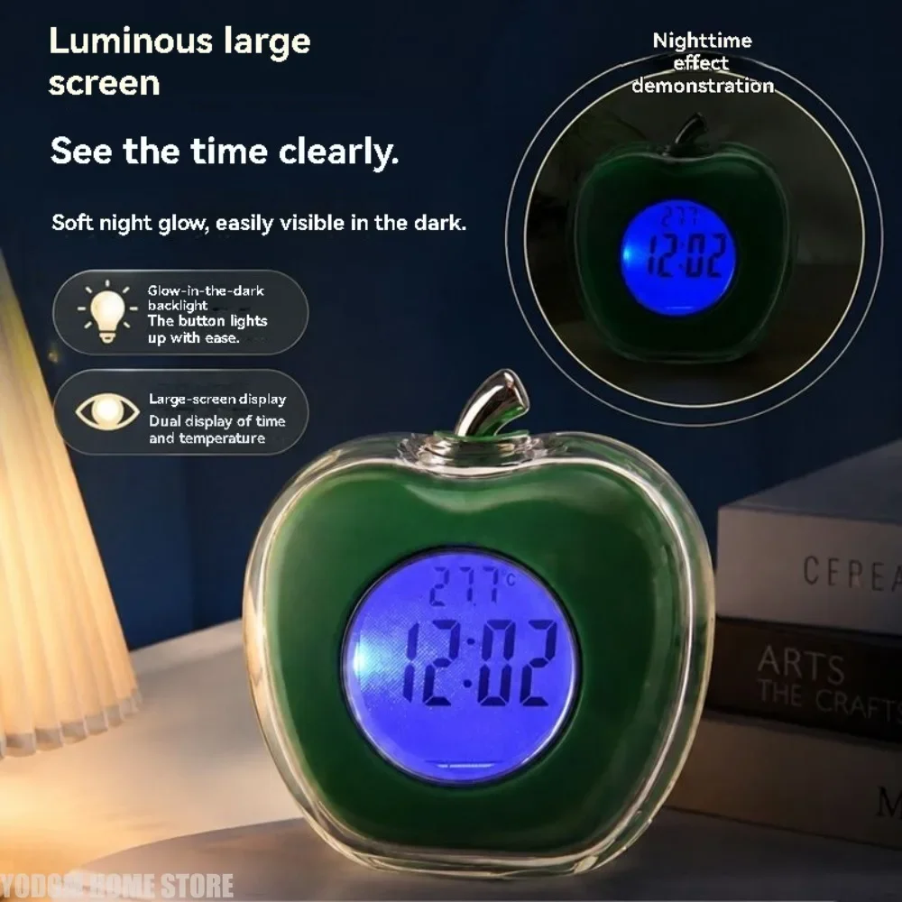 Cute Apple Digital Alarm Clock, Desktop Electronic Timepiece, Student Special Bedside Clock for Children, Men & Women