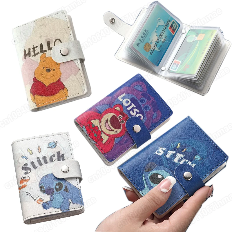 Disney Cartoon Stitch Women Leather Bag Lilo & Stitch Winnie The Pooh Card Wallet Driver\'s License Document Clip Wallet