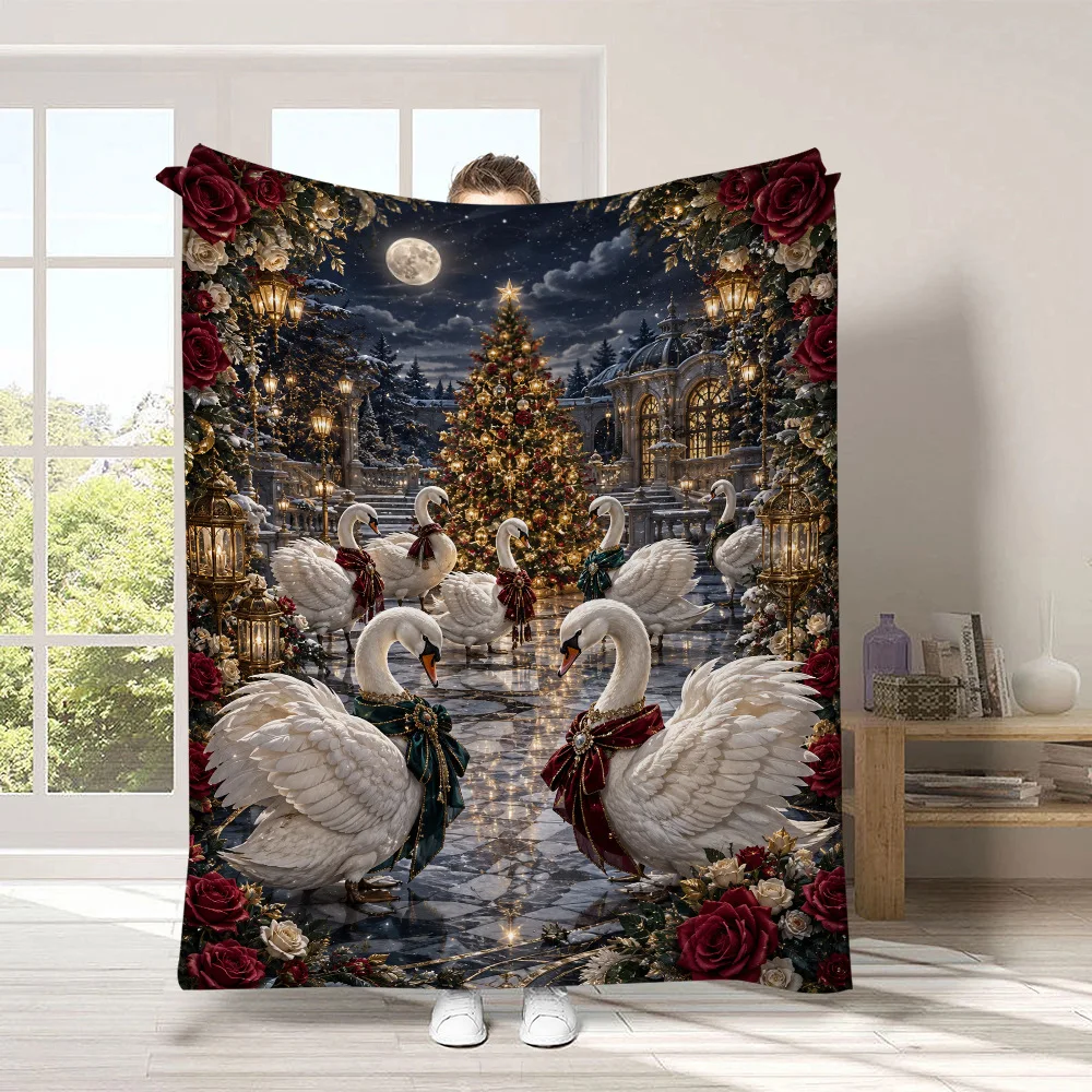 Merry Christmas Flannel Blanket Santa Claus Lovely Snowman Printed Throw Blanket Home Office Heartfelt Gift for Sis Bro Son Dau