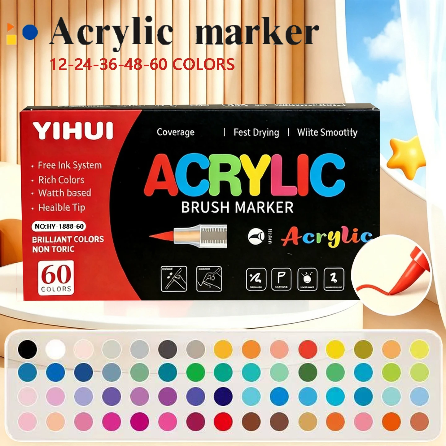 

12/24/36/48/60 Colors Acrylic Paint Pens Markers Brush Tip Paint Markers For Rock Painting Wood Stone Glass Gift DIY Crafts