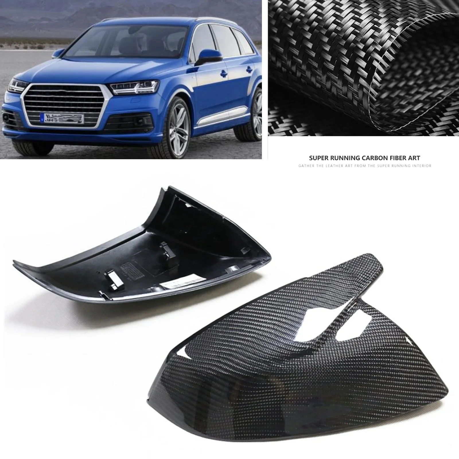 New！Rear View Mirror Cover For Audi Q5 Q7 2017+ Non Lane Assist Carbon Fiber Car Exterior Rearview Caps Reverse Case Shell Clip