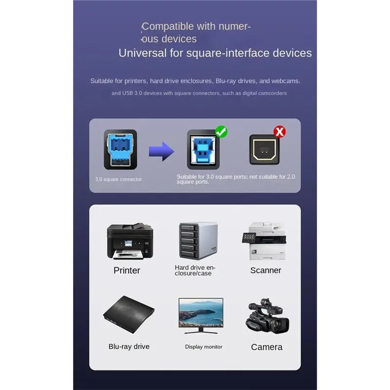 USB3.2 A To B Extension Cable Active Optical USB 10Gbps Fiber Optic Cable Type A Male To Type B Male USB Extension Cord