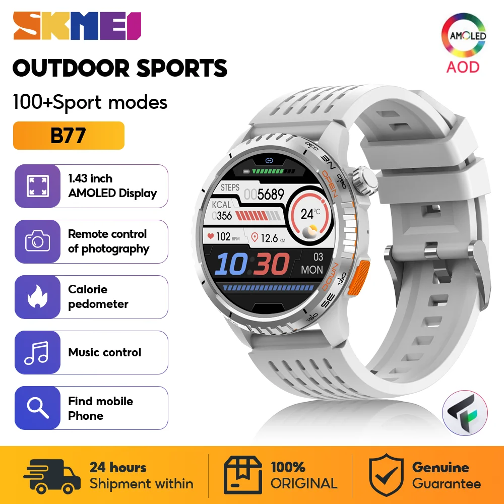 SKMEI Women Waterproof Voice Assistant Smartwatches Pedometer Sports Smart Watch 1.43 inch AMOLED Men Wristwatch For Android IOS