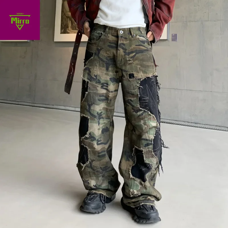 

Камуфляжные потертые рваные джинсы, осенне-зимние новые мужские повседневные свободные прямые брюки Scimitar