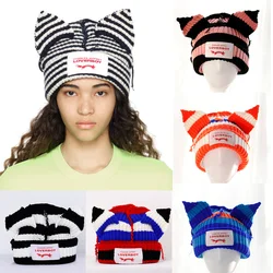 2024  NEW Cute Fashion Hooded Lover Boy Ear Knit Double-layer Warm Fox Ear Woolen Hat Niche Design Hip-hop Personality Cold Hat