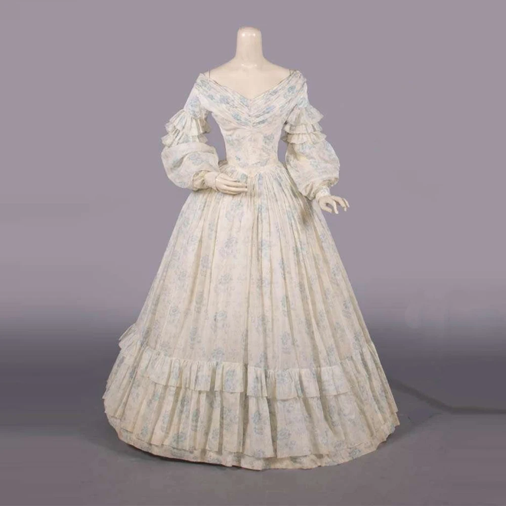 

1838s Princess Afternoon Dress Victorian Royal Noble Rococo French Floral Wedding Costume Civil War Southern Belle Ball Gown