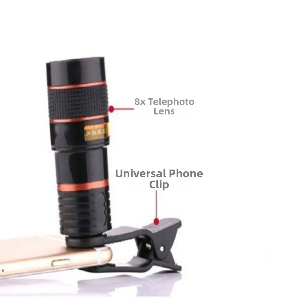 8X Magnification Cell Phone Camera Lens Adjustable Focal Length Black Shell Telescope Telephoto Lens High Magnification