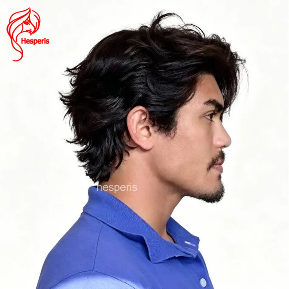 Hesperis Men's Short Cut Curly Lace Front Wig Brazilian Remy Human Hair with Free Part for Male Hair Replacement Systems