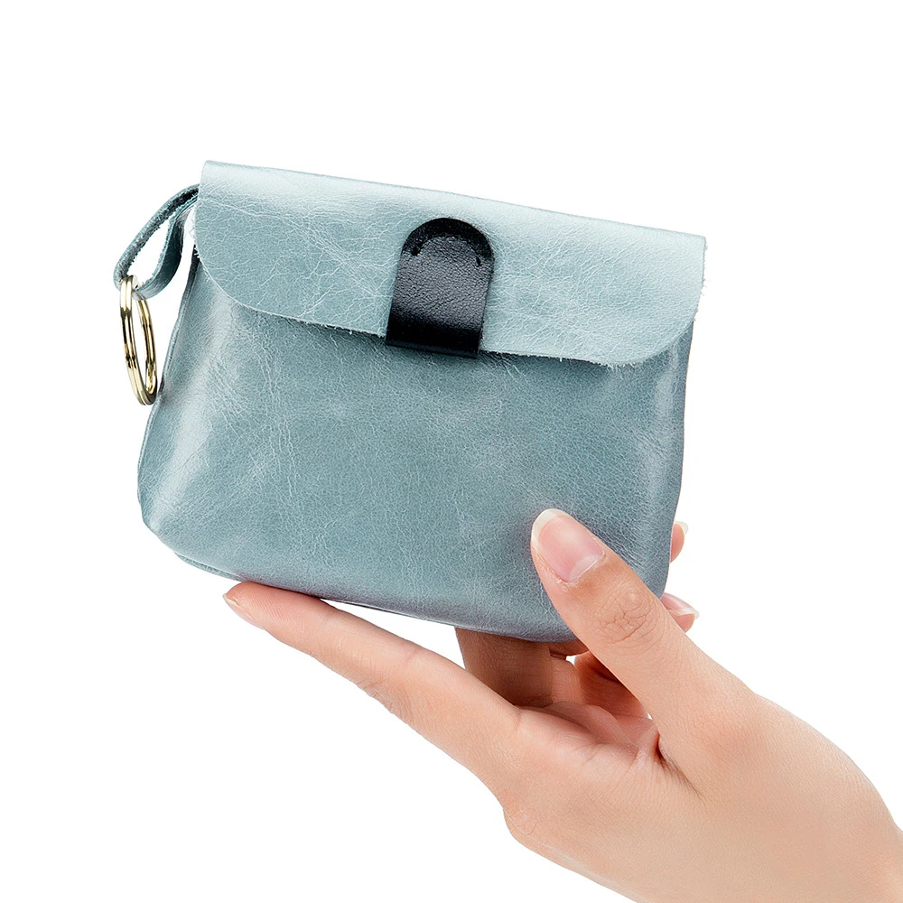 Vintage Oil Wax Cowhide Small Zero Wallet Storage Bag Women's Ultra Thin Key Bag Card Bag