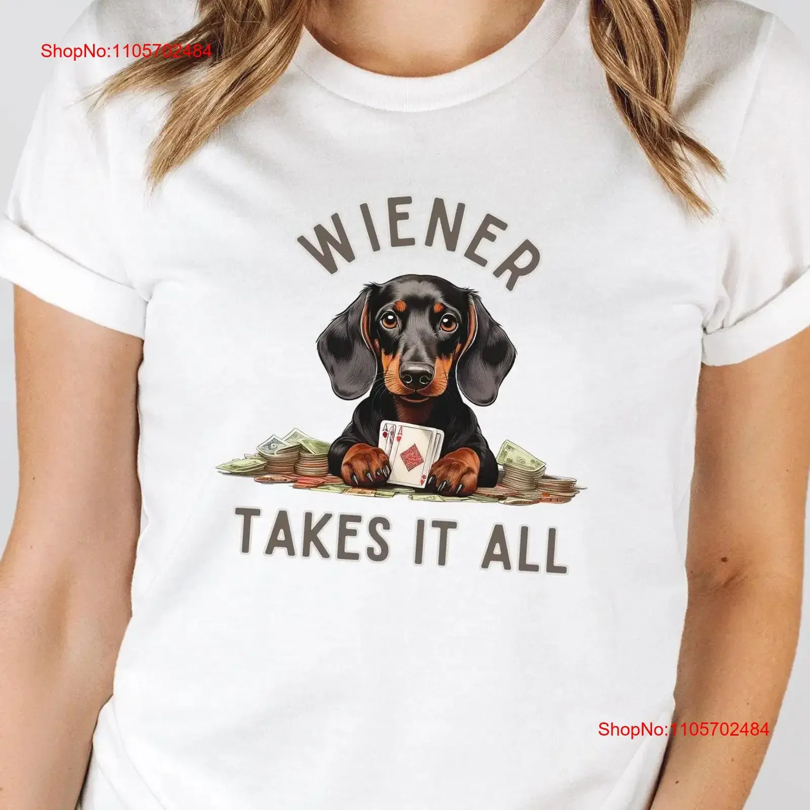 Funny Dachshund T Shirt Wiener Takes It All Dog Lover Owner Playing Cards Design Weiner vintage Washed homme Unisex Comfortable