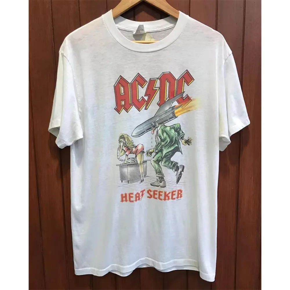 

2025 new model Hot Selling Cotton A CD C Band Rock Peripheral White Short Sleeved Cotton T-shirt Men's Parody American Retro Wom