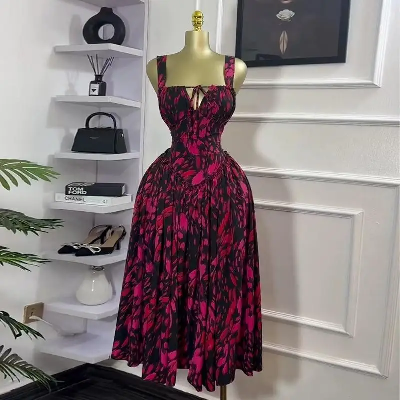 Sexy imprimé fleuri Bal Strapl Dr Fre doux Sle jupe longue taille haute printemps été trajet approprié Maxi Dr