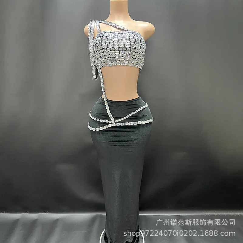 Autunno nuovo oro lusso diamante brillante temperamento abiti da sera banchetto di compleanno studio fotografico cerimonia di premi ospite abiti da festa