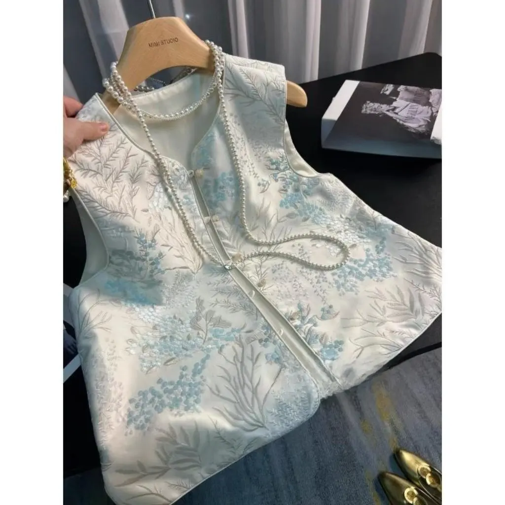 

New Chinese Women's Short Vest High-End Embroidered Little Guofeng Jacket Spring Fashionable Vest Classy Vest
