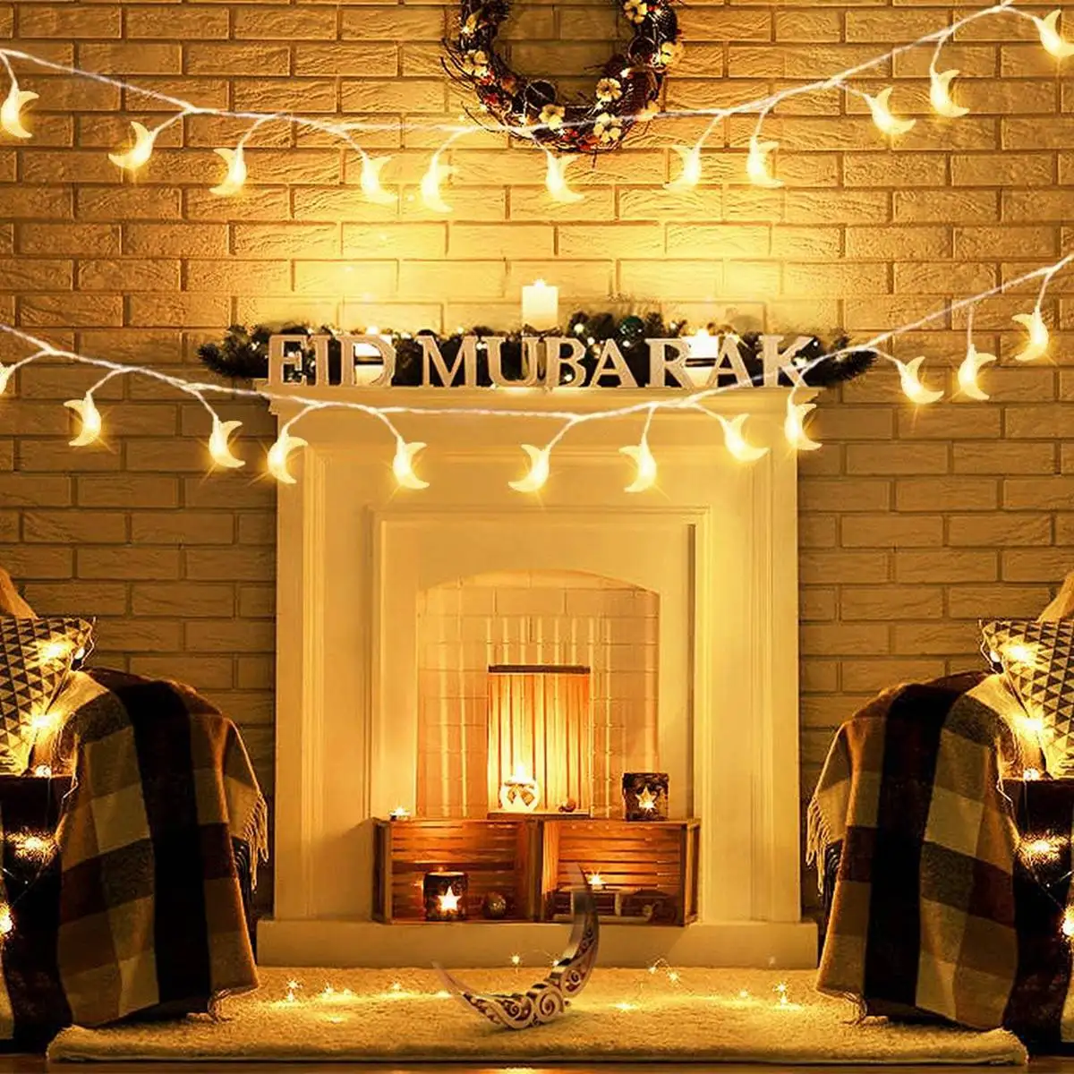 1pack Ramadan Decor Moon String Lights Battery Operated LED Ramadan Mubarak Lights For Crescent Party Home Garden Living Rooms