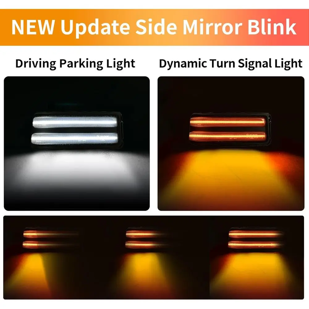 2020-2024 سيلفرادو/سييرا 2500/3500 إشارات الانعطاف الكهرمانية المتتابعة LED مع DRL الأبيض، عدسة دخان مكونة من قطعتين #2