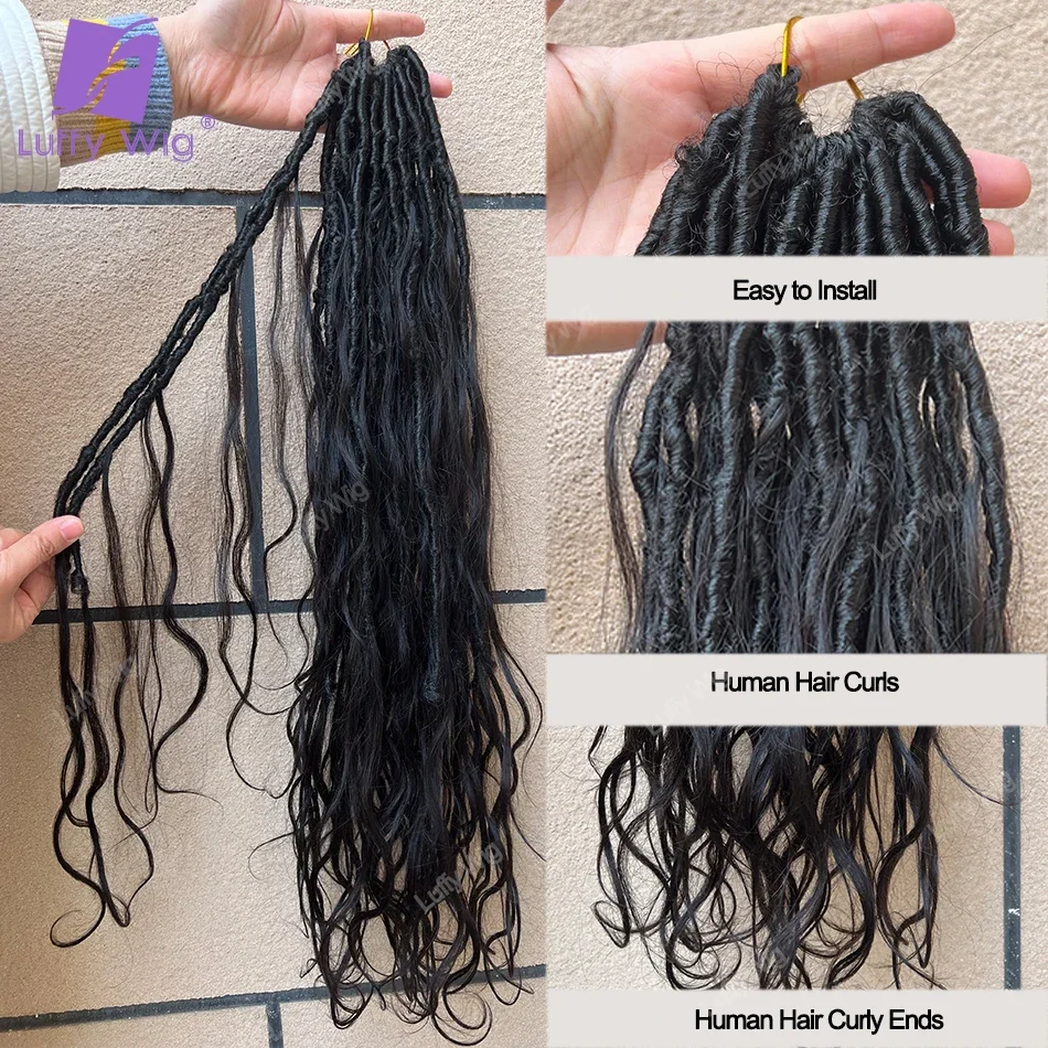 Häkeln Körper Welle Boho Locs mit Menschenhaar Locken vor geschlungene synthetische Göttin Zöpfe Verlängerungen Flechten Haar für schwarze Frauen