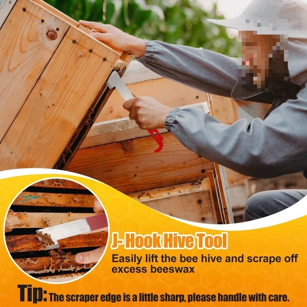 Stainless Steel J-Hive Tool with Dual-Row Horsehair for bee Brush for Consistent and Practical For Beekeeping Operations