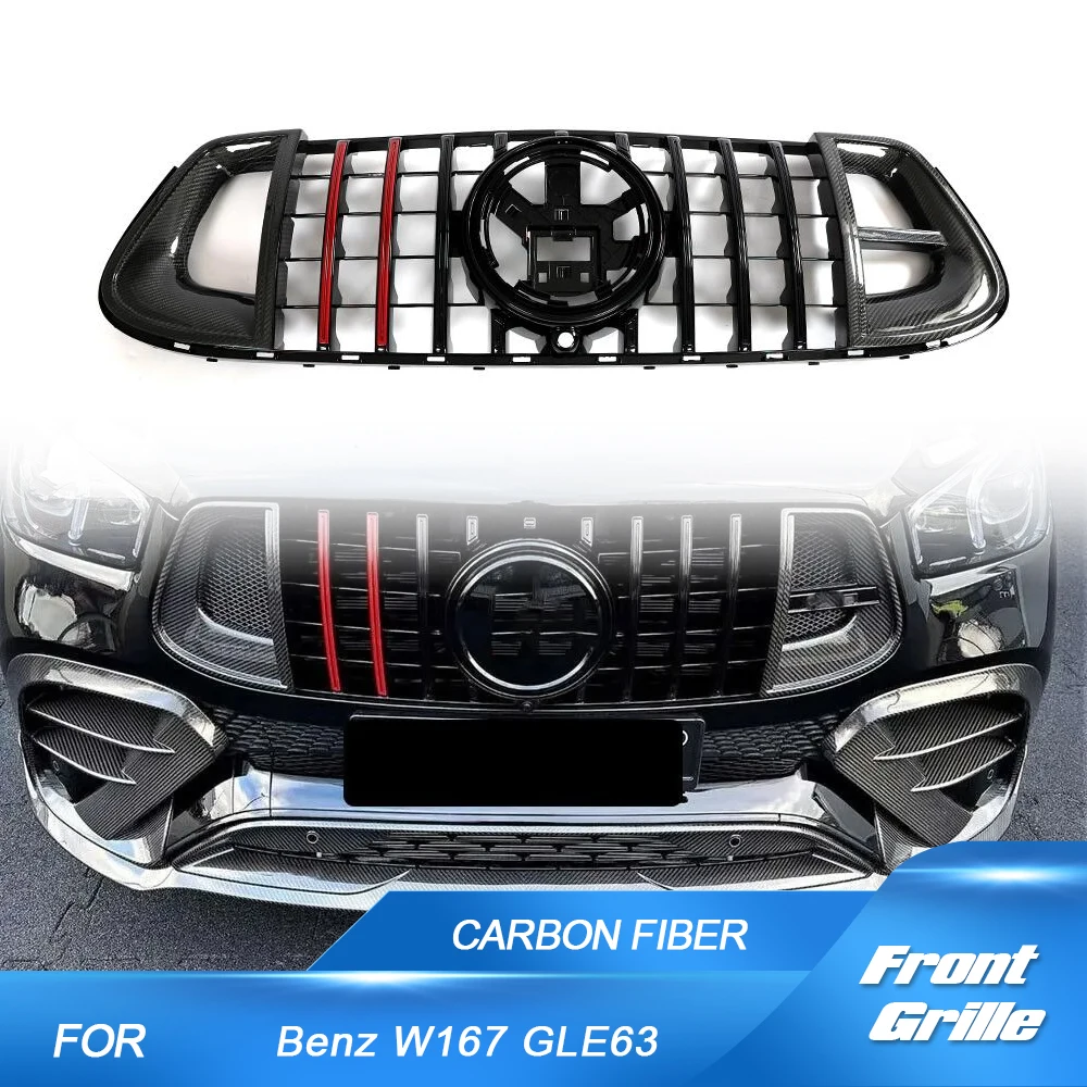 

Racing Grille For Mercedes-Benz GLE Class W167 C167 GLE63 AMG 2021UP Real Carbon Car Front Kidney Bumper Grille Grill