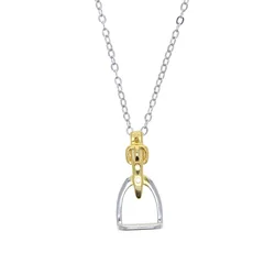 925 Sterling Silver Two Tone Gold Plated Stirrup Pendant Necklace - High Quality Equestrian Jewelry
