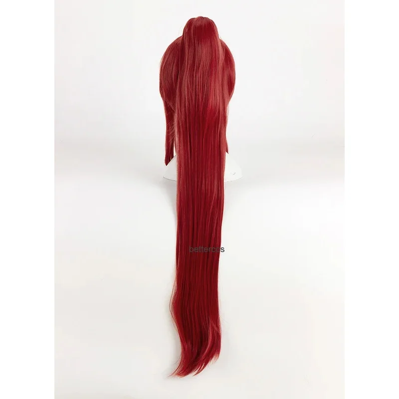 2025 22 Erza Scarlet Cosplay-Perücken, 100 cm lang, weinrot, hitzebeständiges Kunsthaar + Perückenkappe