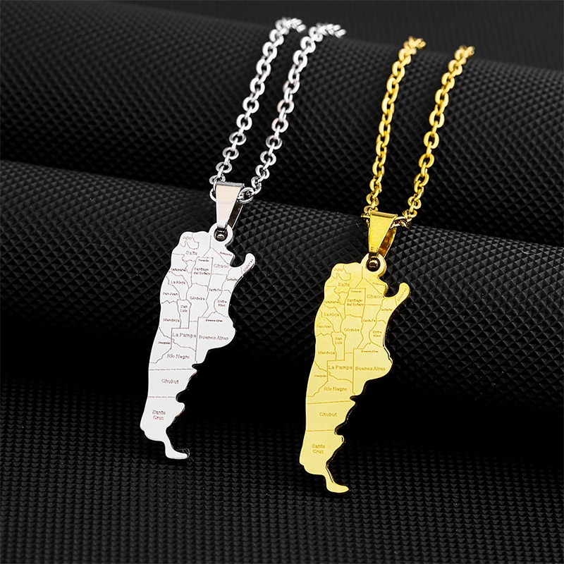 Collares con colgante de mapa de Argentina con nombre de la ciudad para mujer y niña, de acero inoxidable Charm, Color dorado y plateado, joyería de Mapas de Argentina