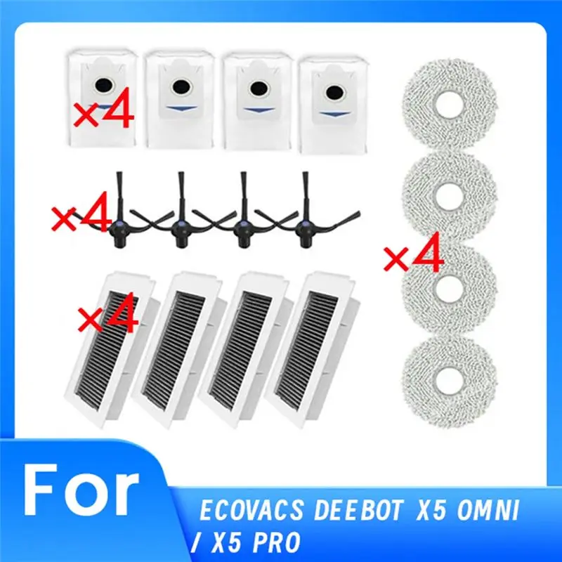 

A24F-16 Pcs For Ecovacs Deeboot X5 Omni / X5 Pro Omni Sweeper Accessories Side Brush Filter Rag Dust Bag Cleaner Parts
