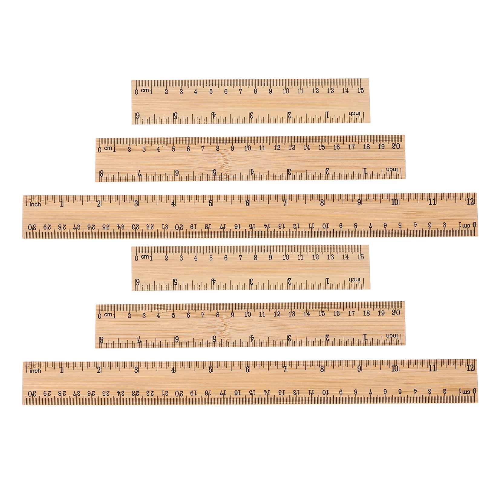 Reglas medidoras de bambú, reglas rectas portátiles multifunción para estudiantes, herramientas de carpintería para oficina, 6 uds.