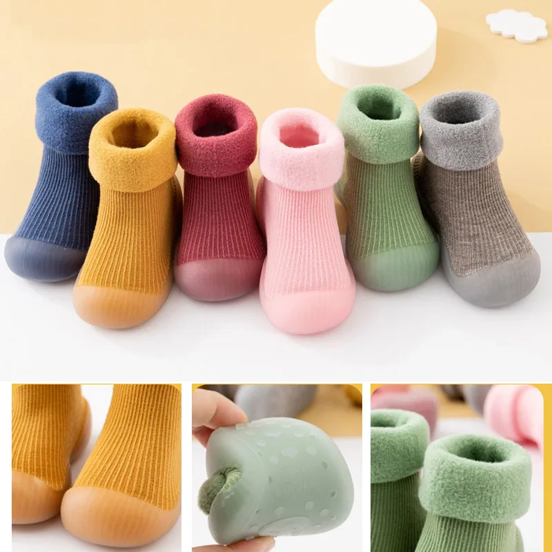 Baby Rubber Sole Sock Shoes Anti Slip Walking Shoes Toddlers Boys Girls Winter Thick Warm Kids Socks Shoes Boots Indoor Outdoor