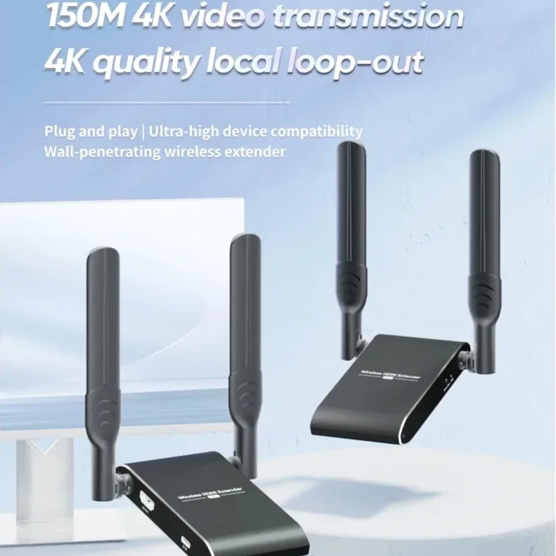 4K 150M Wireless HDMI Extender Transmitter and Receiver  Plug and Play HD Video Support HDMI1.4 for CCTV PC Satellite TV