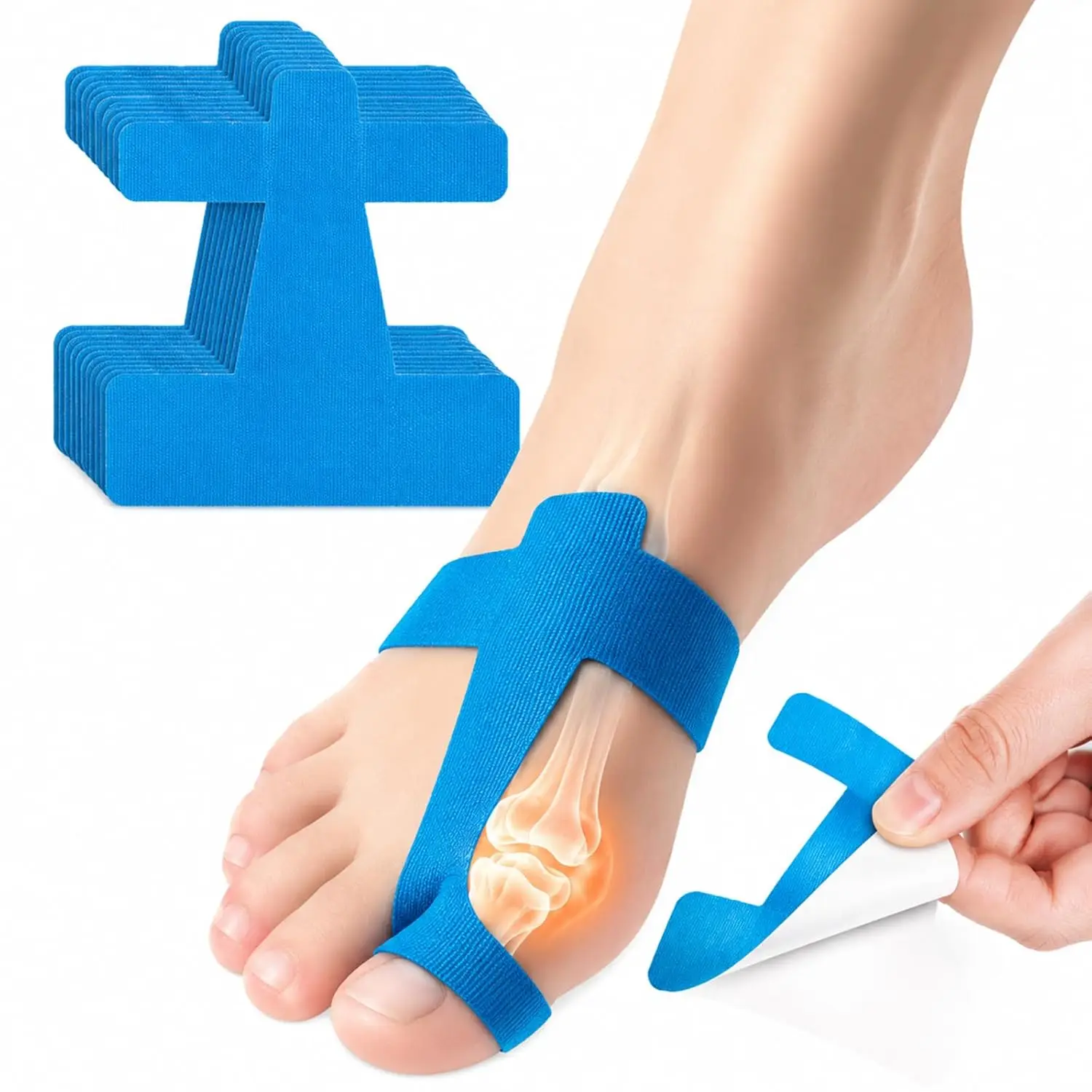 60pcs Pre-Cut Bunion Corrector Kinesiology Tape Self-Adhesive Breathable Stretch Ankle Tape for Toe Support Straps & Pain Relief