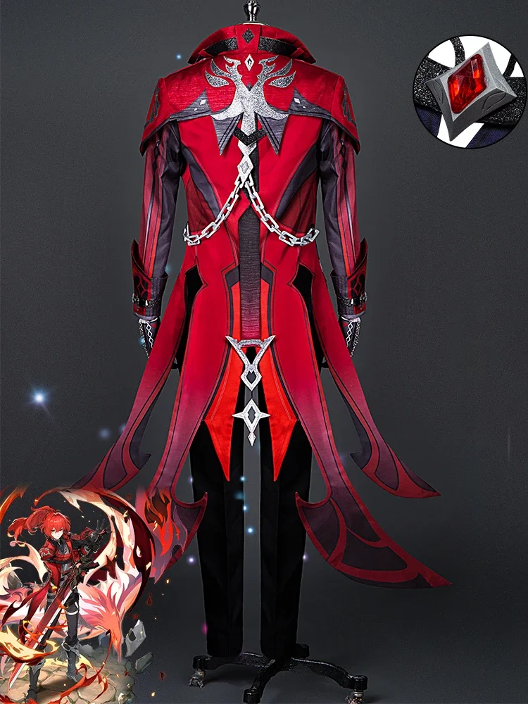 Disfraz de Cosplay de Genshin Impact Diluc para hombres, traje rojo de Dead of Night, Haalloween, hecho a medida