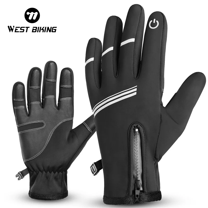 WEST BIKING Cycling Gloves Winter Thermal Fleece Windproof Touch Screen Sport Gloves Non-slip Warm Motorcycle Bicycle Gloves