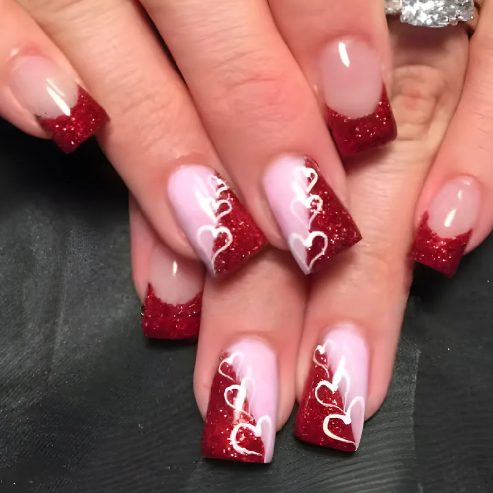 2025 unhas falsas vermelhas com gnome floco de neve impresso curto quadrado imprensa em unhas lantejoulas brilhantes encantos manicure para mulheres meninas