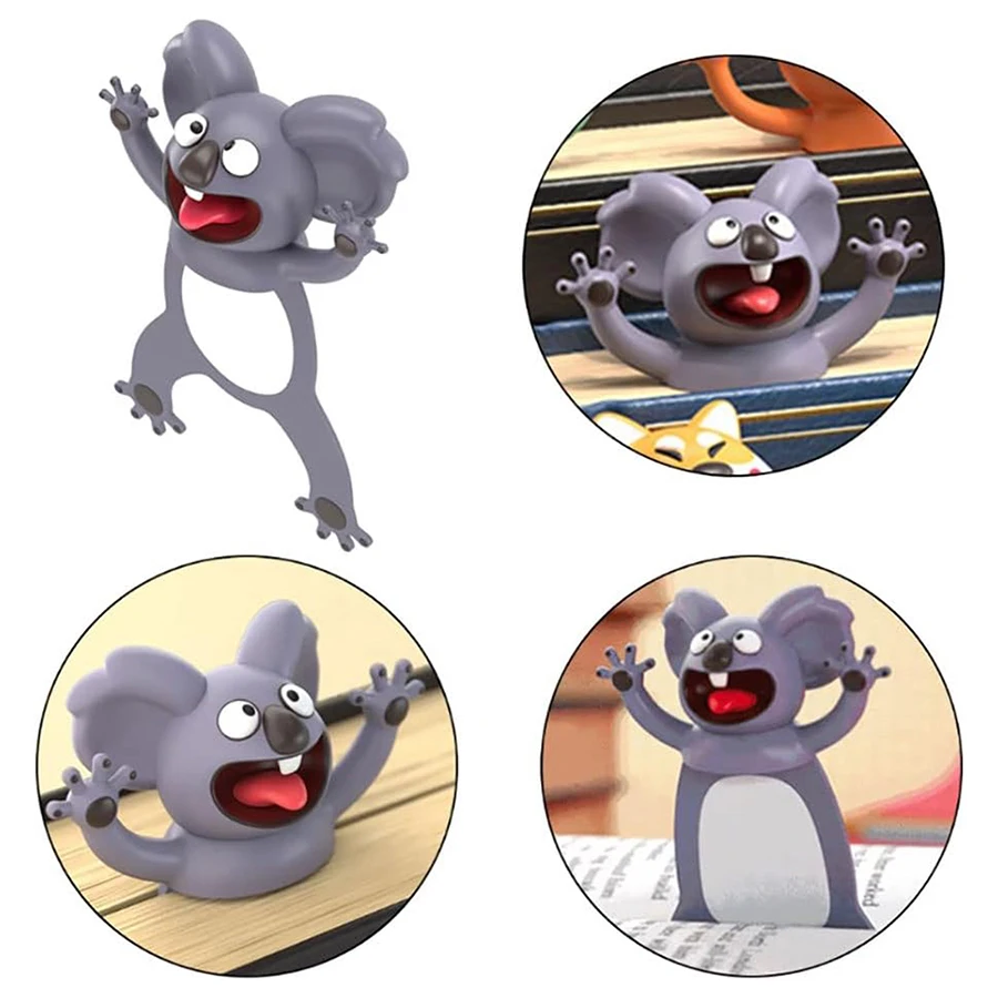 الإشارات المرجعية البلاستيكية للحيوانات اللطيفة - علامات قراءة مضحكة ثلاثية الأبعاد للمدرسة، هدية مثالية لمحبي الكتب والطلاب