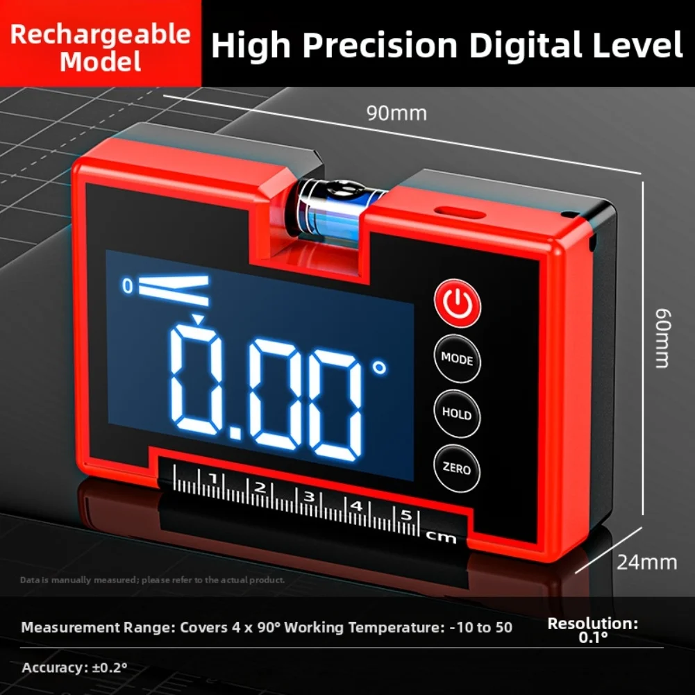 Small Digital Level with Strong Magnet for Metal Attachment Wide Viewing Screen and Multiple Measurement Modes