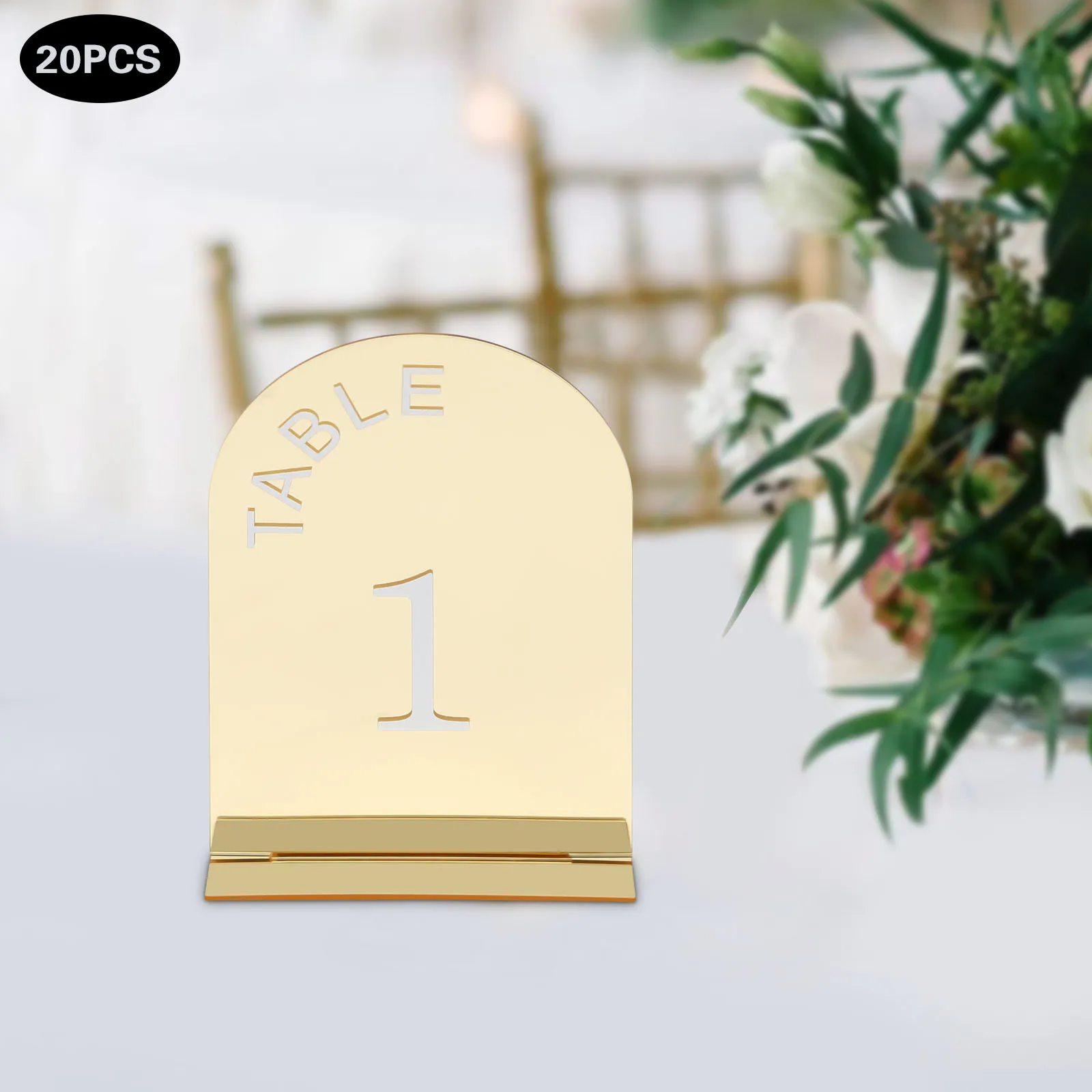 

20Pcs Gold Acrylic Tabletop Numbers 1-20 Holders W/ Stands, Elegant Mirror Wedding Table Signs Decor for Reception, Party, Event